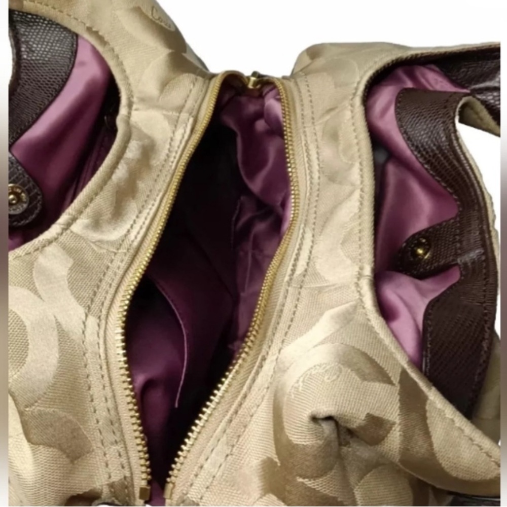 Coach Madison Maggie Op Art Tan C Jacquard 21125 Shoulder Bag Khaki Brown Medium - Picture 3 of 7